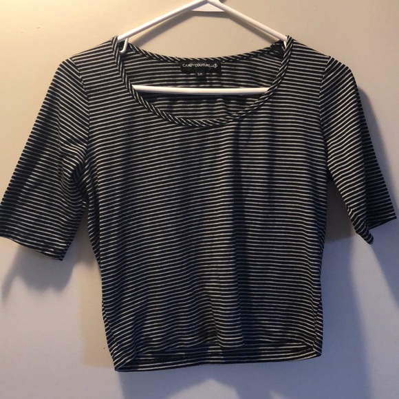 Candy Couture Tops - ⭐️3/$15⭐️Black and White Striped Cropped Top